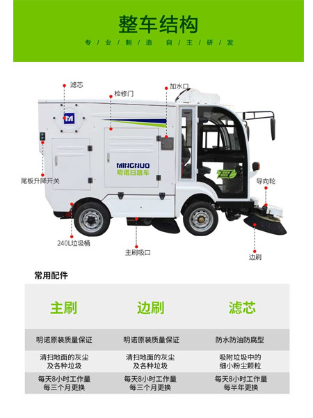 四轮扫路车MN-S1800配备240L标准沙雅垃圾桶